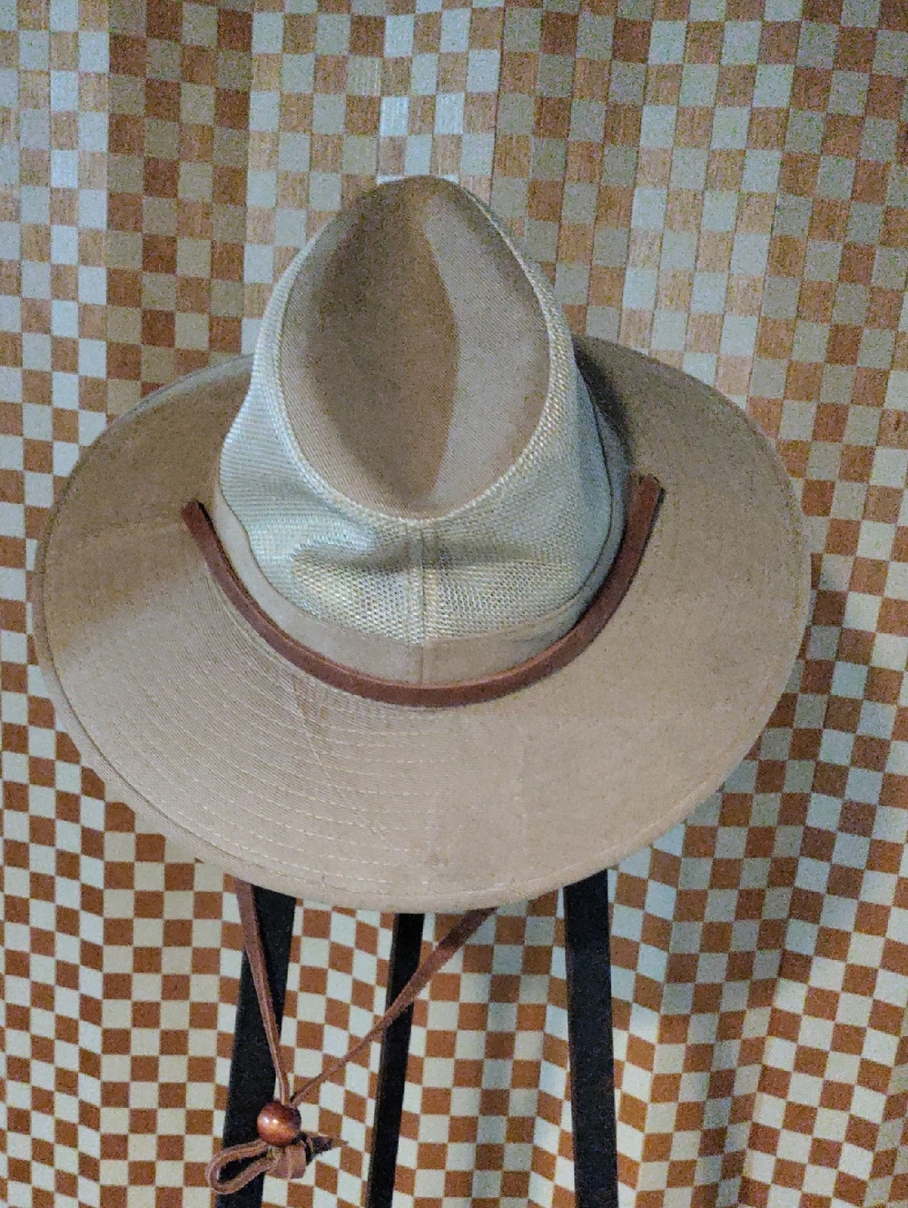 Men's Beige Canvas Safari Hat with Chin Cord